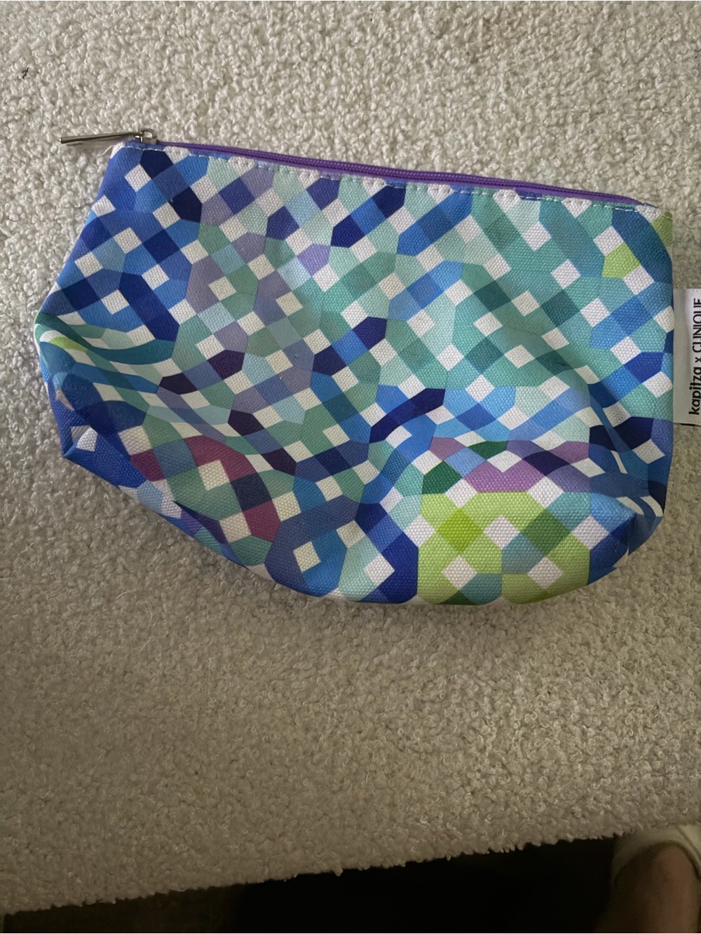 Clinique Geometric Cosmetic Pouch in Teal, Blue & Purple